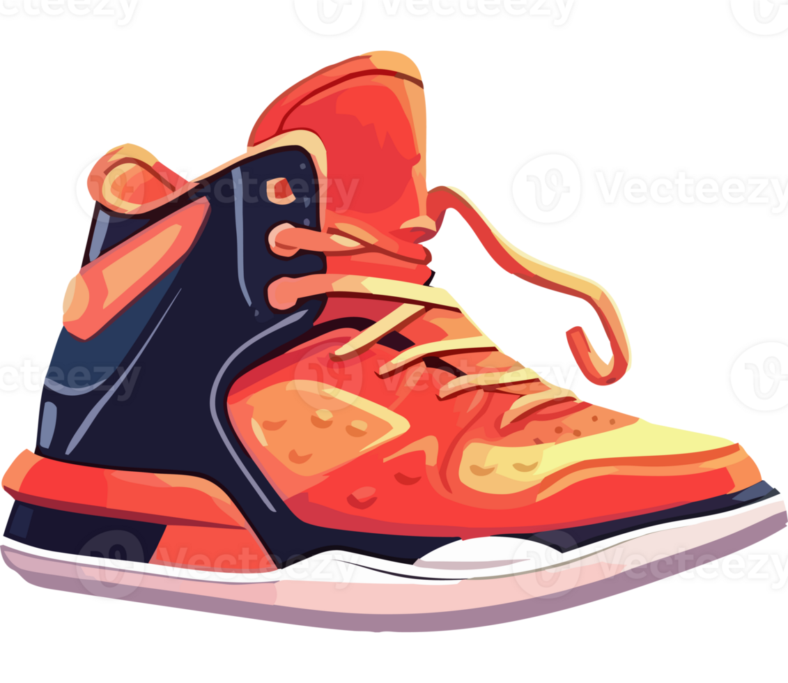 An orange and black sneaker with a black sole png