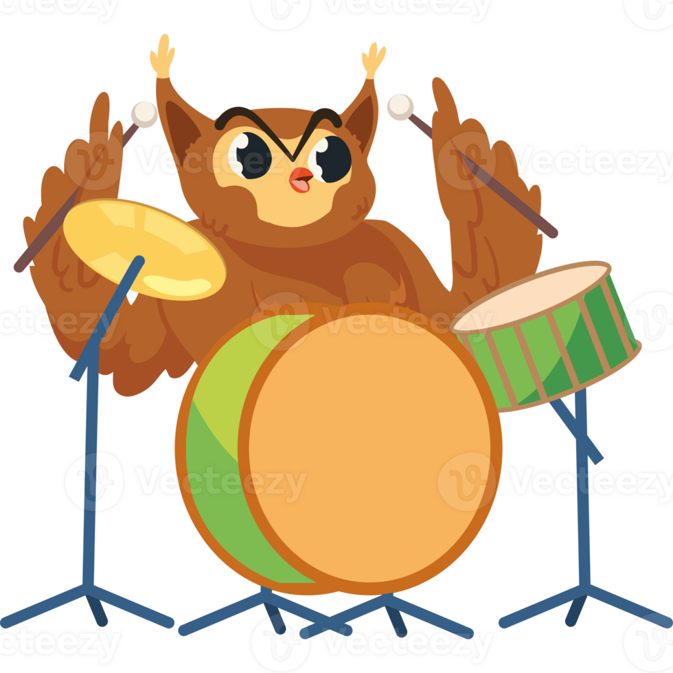 animal playing instrument owl with drums design png