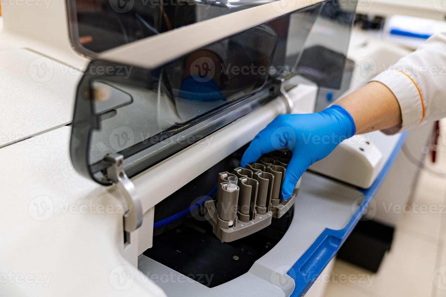 Healthcare biochemistry laboratory. Scientific modern researchment hospital. photo
