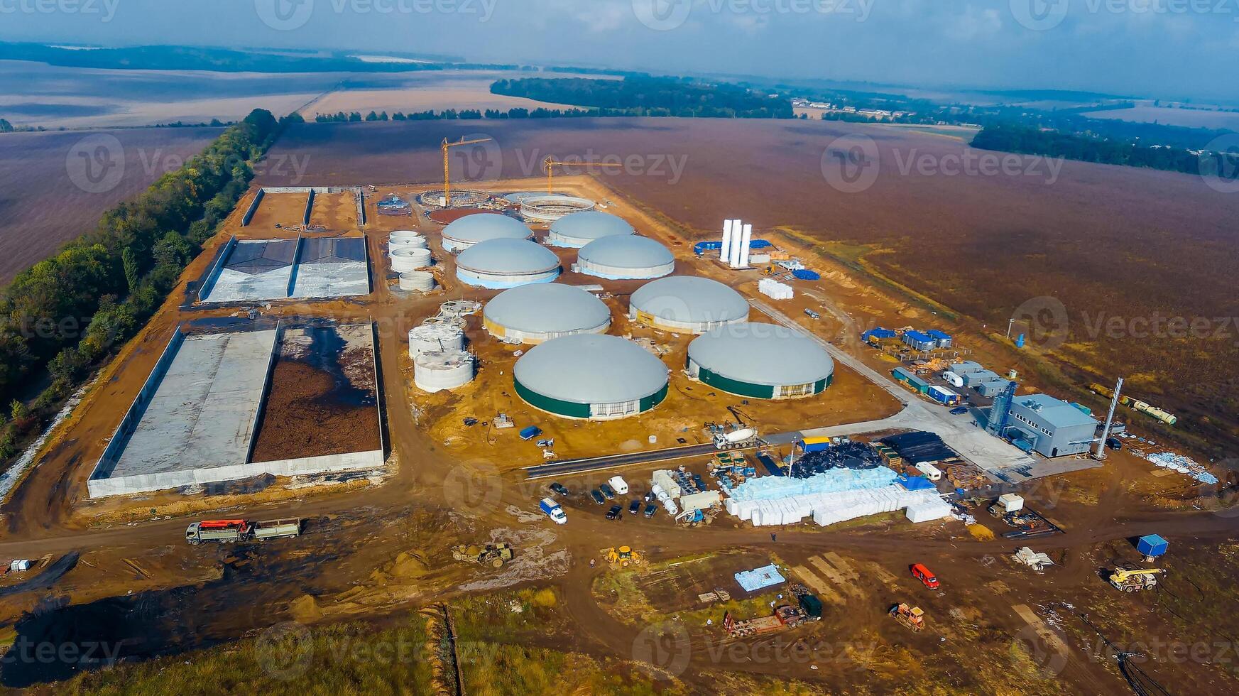 Refinery reservoirs industries. Aerial shot of big factory storages. photo
