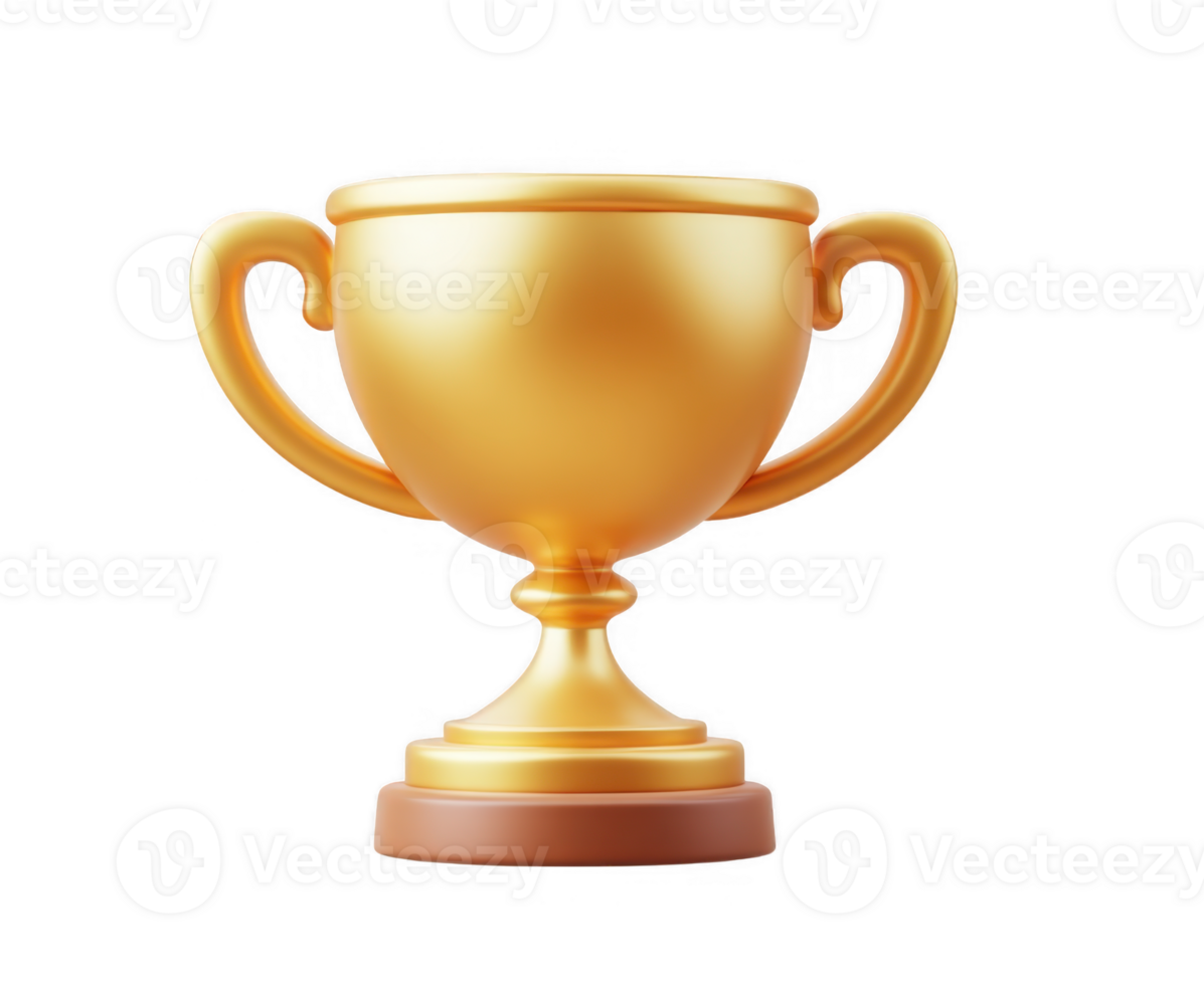 3d icon shiny golden trophy representing victory and achievement on transparent png