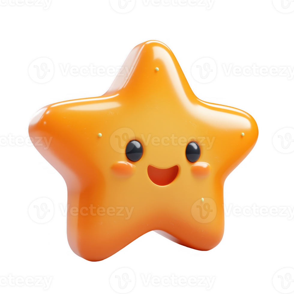 3d icon Cute smiling yellow star emoji character expressing happiness on transparent background png