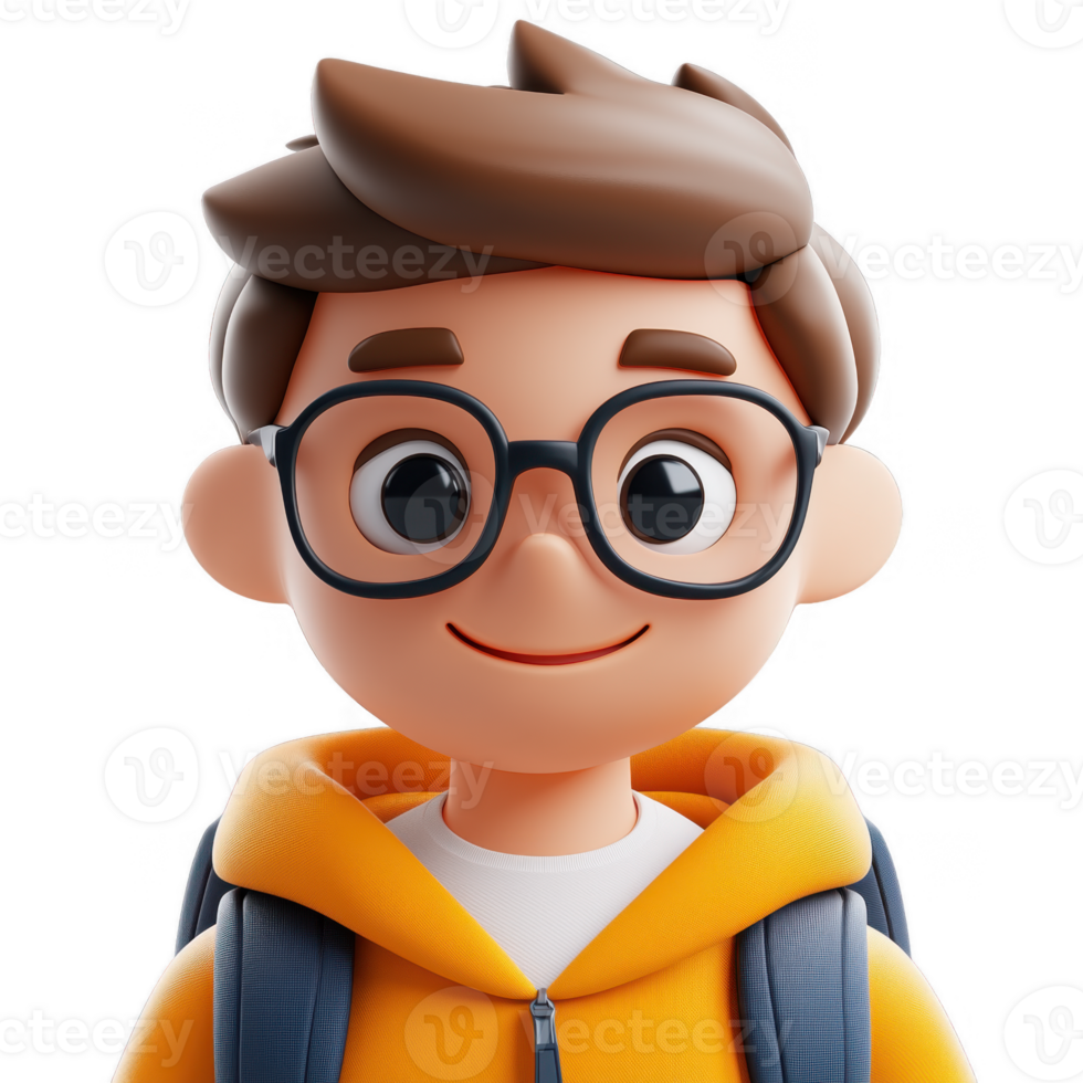 3D icon avatar cartoon character, smiling man. learning people close up portrait on isolated on transparent background png