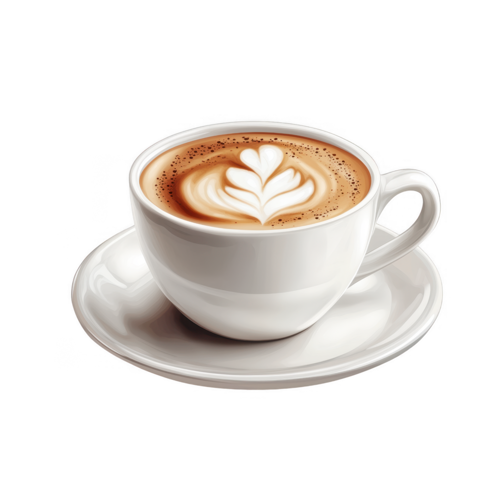 White Coffee Cup Cappuccino with heart Valentine love png