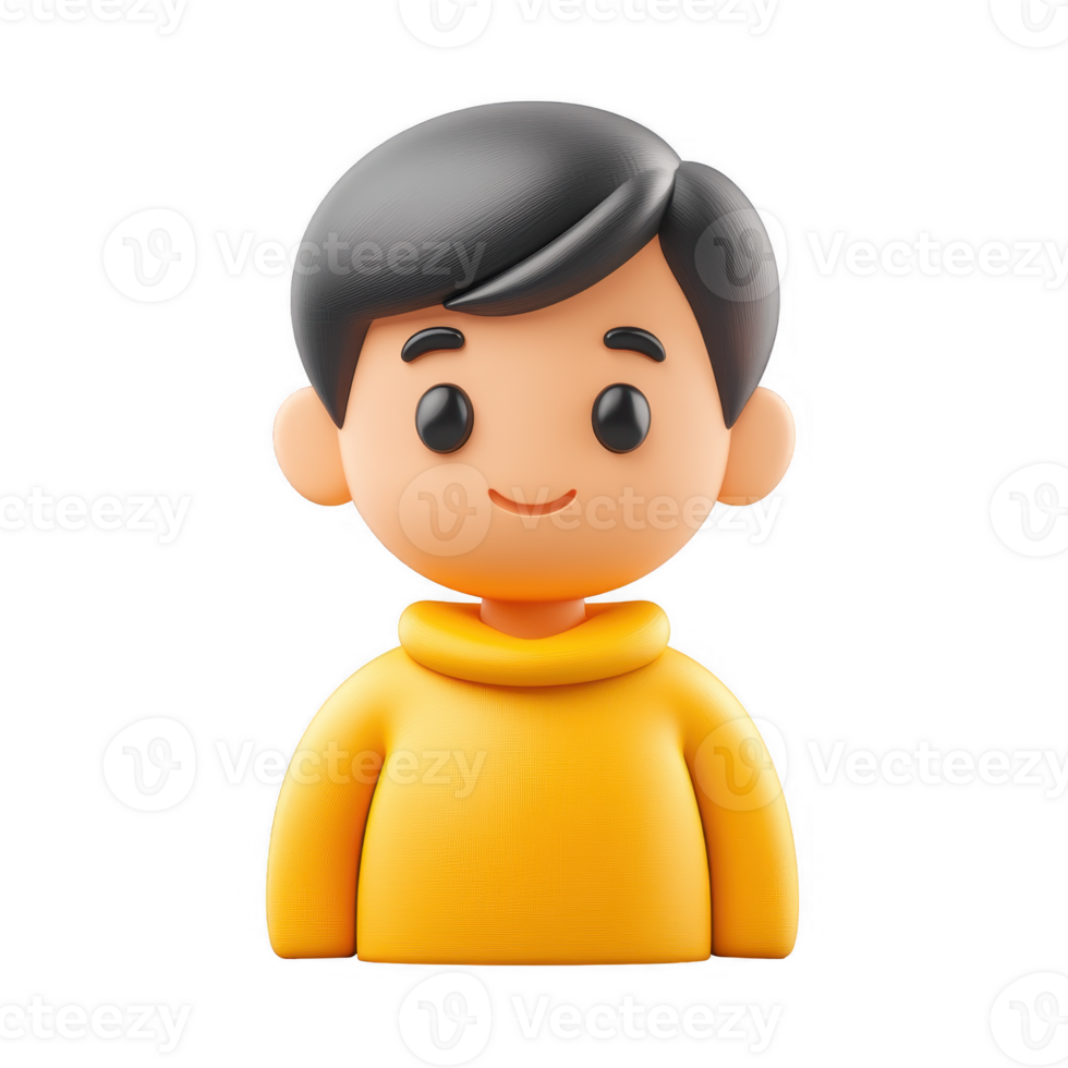 3D icon avatar cartoon character, smiling man. learning people close up portrait on isolated on transparent background png