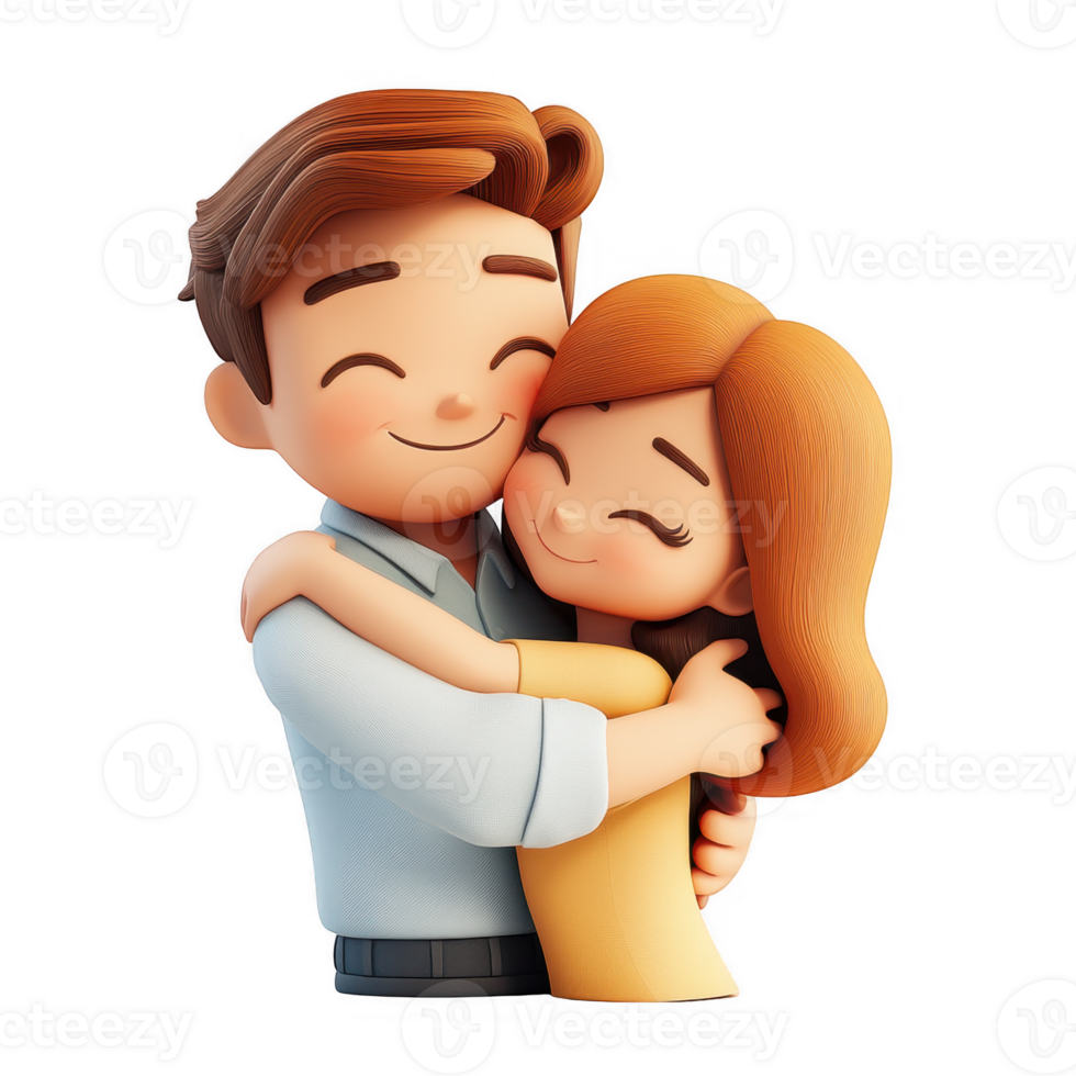 3d icon valentine avatar Happy couple embracing each other on transparent background png