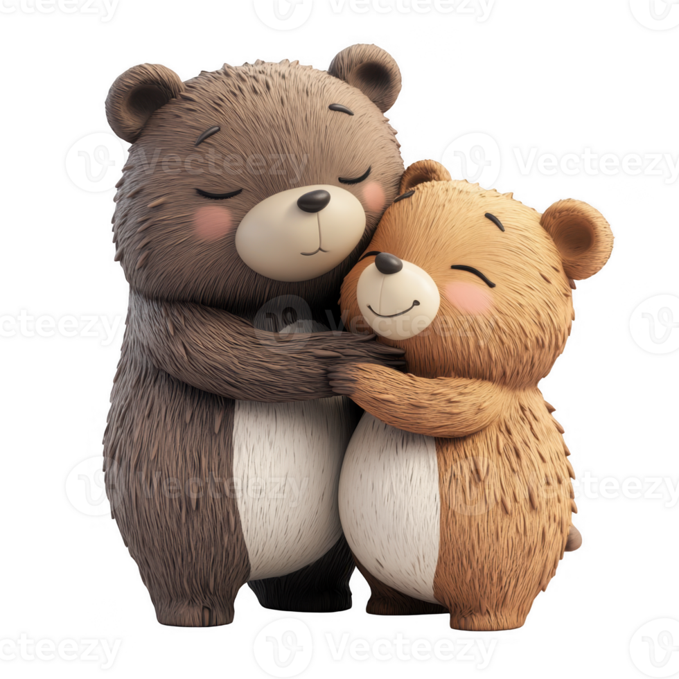 3d icon valentine Two cartoon bears hugging each other on transparent background png