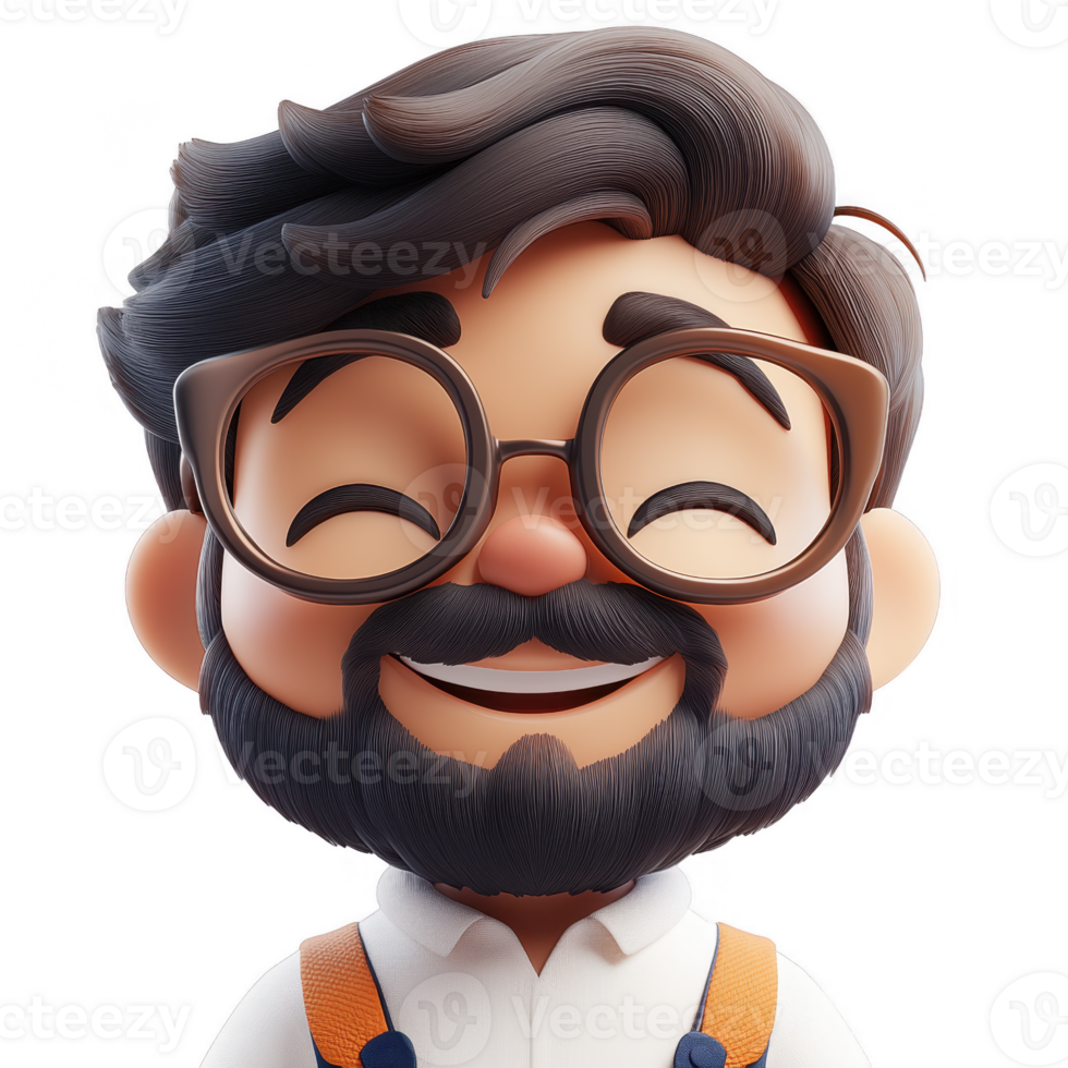 3d icon avatar cartoon man with glasses is smiling and wearing on transparent background png