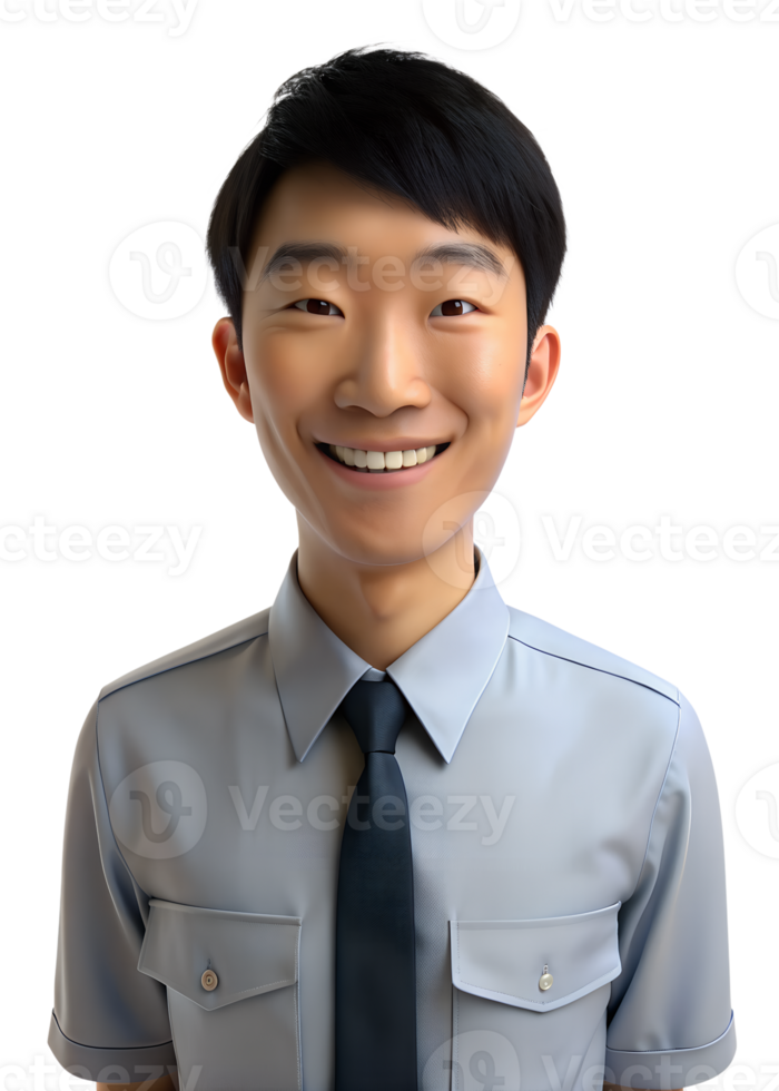 3d style illustration of young asia man in office worker uniform with smile isolated on transparent background png