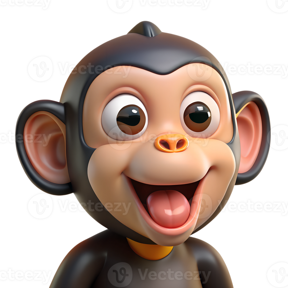 3d render style, a cute the chimpanzee is sOpening his mouth to laugh isolated on a transparent background png