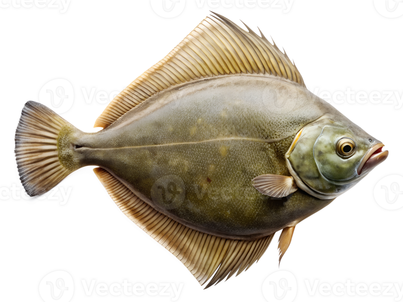 Halibut Fish swiming isolated on a transparent background png