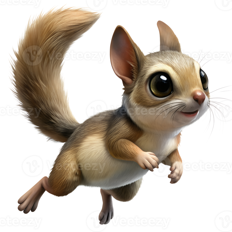 3D rendering of a cute squirrel rodent, with large expressive eyes and a small body png