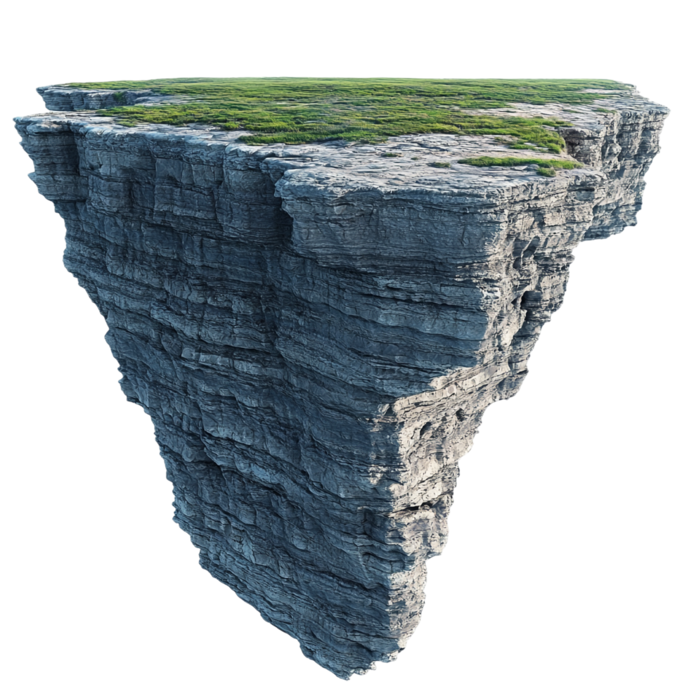 A large rock with grass on top of it png