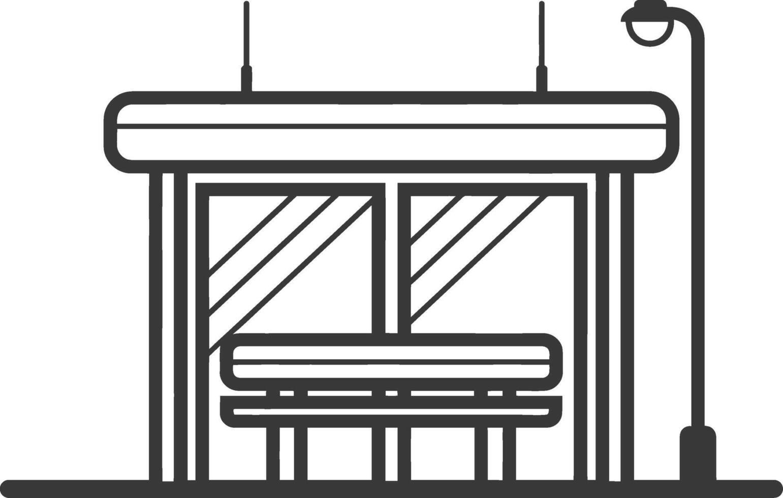 A black and white illustration of a bus stop vector