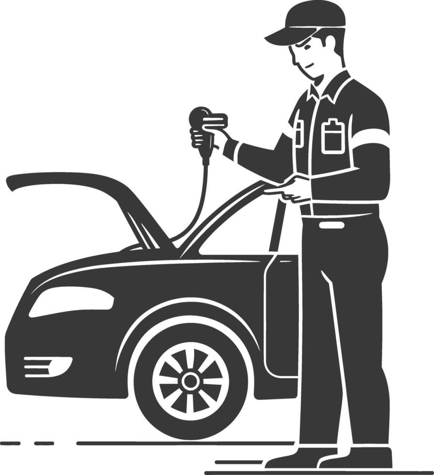 A man is checking the engine of a car vector