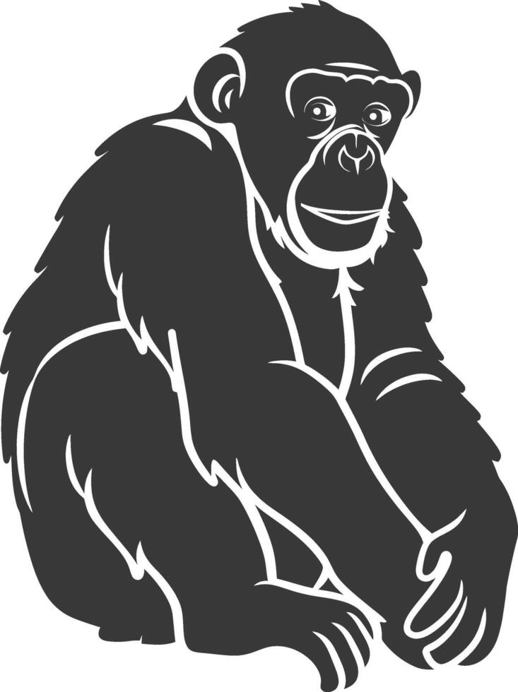 A black and white silhouette of a chimpanzee vector