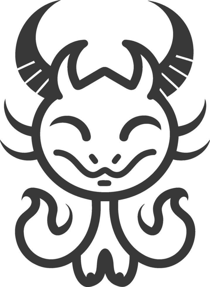 A black and white illustration of a demon with horns vector