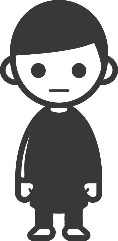 A black and white illustration of a boy with a sad expression vector