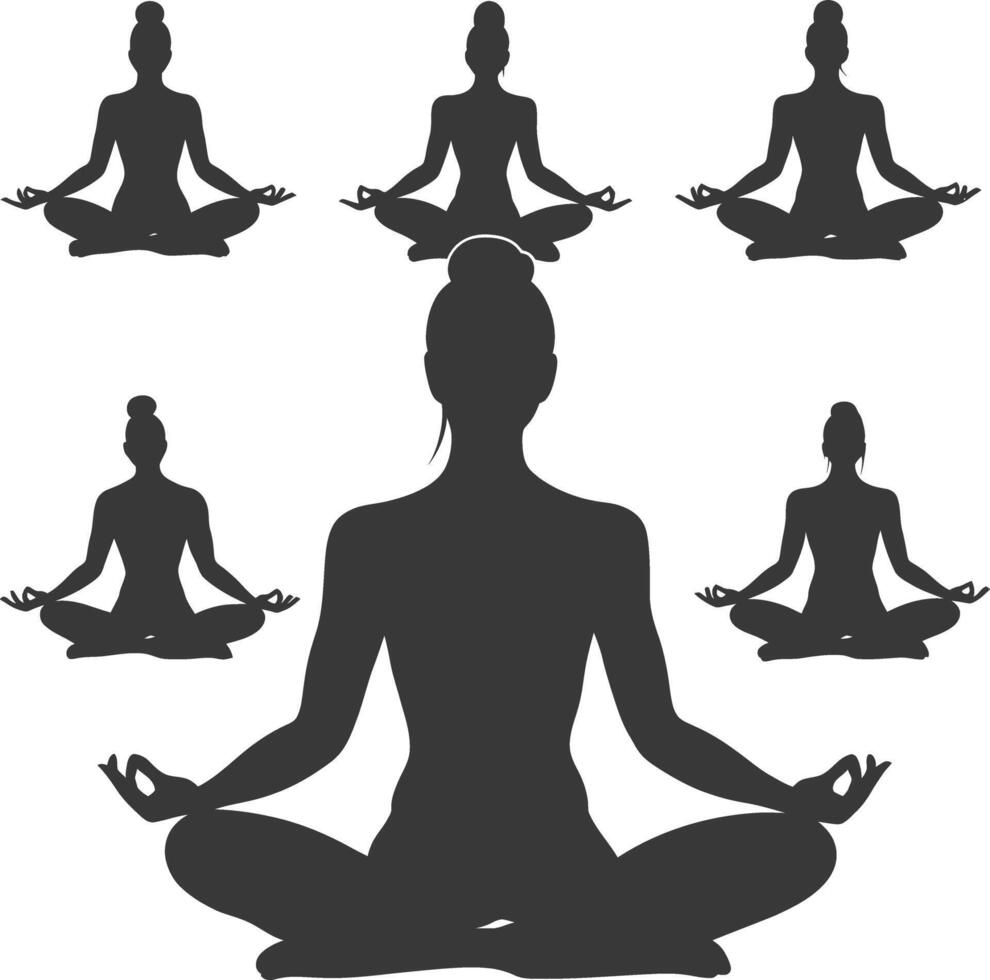 Silhouette of woman in yoga pose with various poses vector