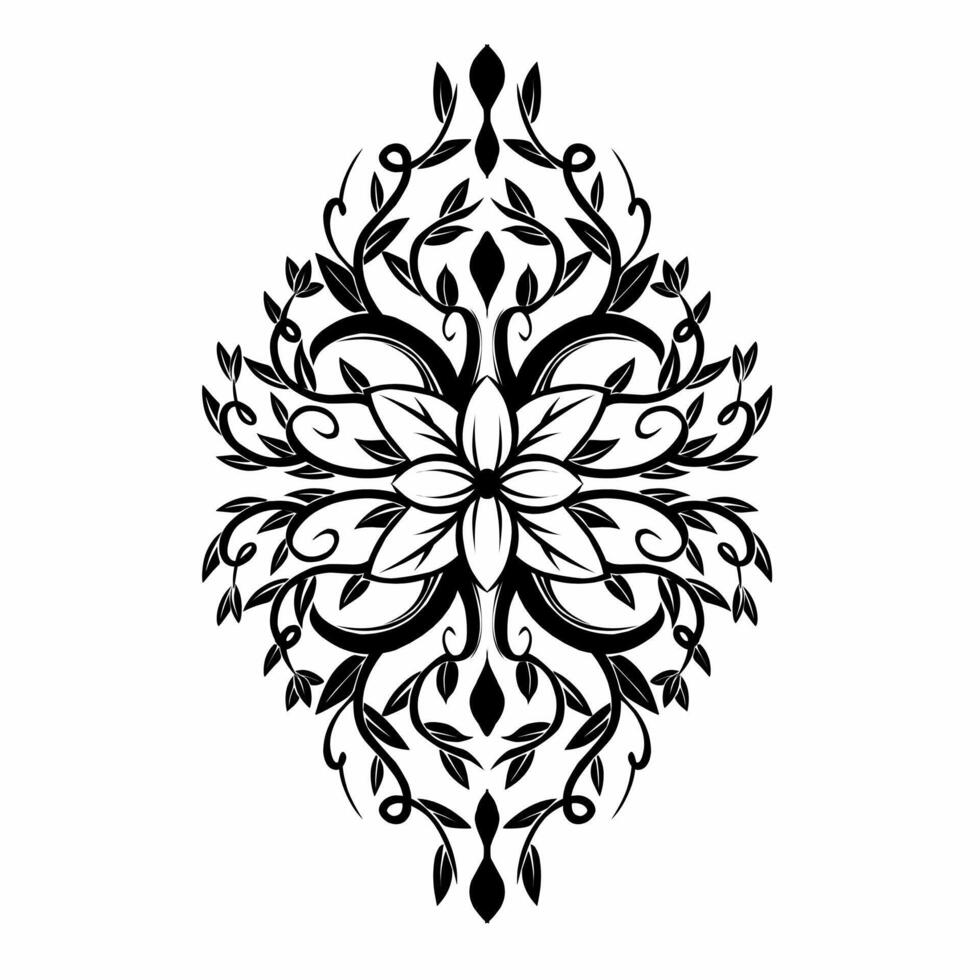 A black and white design with a flower vector