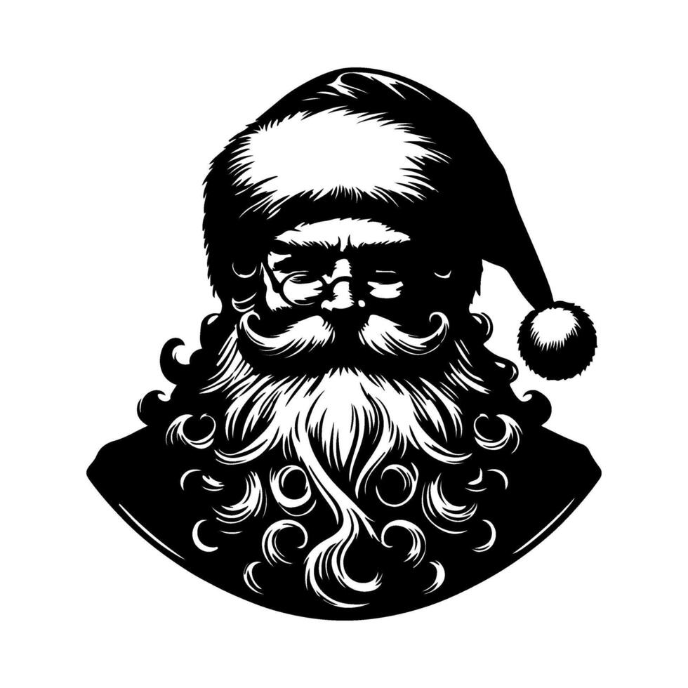 Bearded grandfather in a Santa suit. Black and white portrait of Santa Claus. Silhouette of the festive character. Illustration on white background. vector