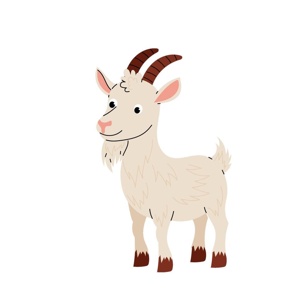 Goat. Farm animal. Cute cartoon goat. Kids illustration of animals. vector