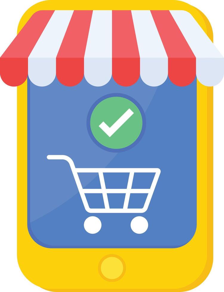 Mobile Shopping Icon with Storefront Awning vector