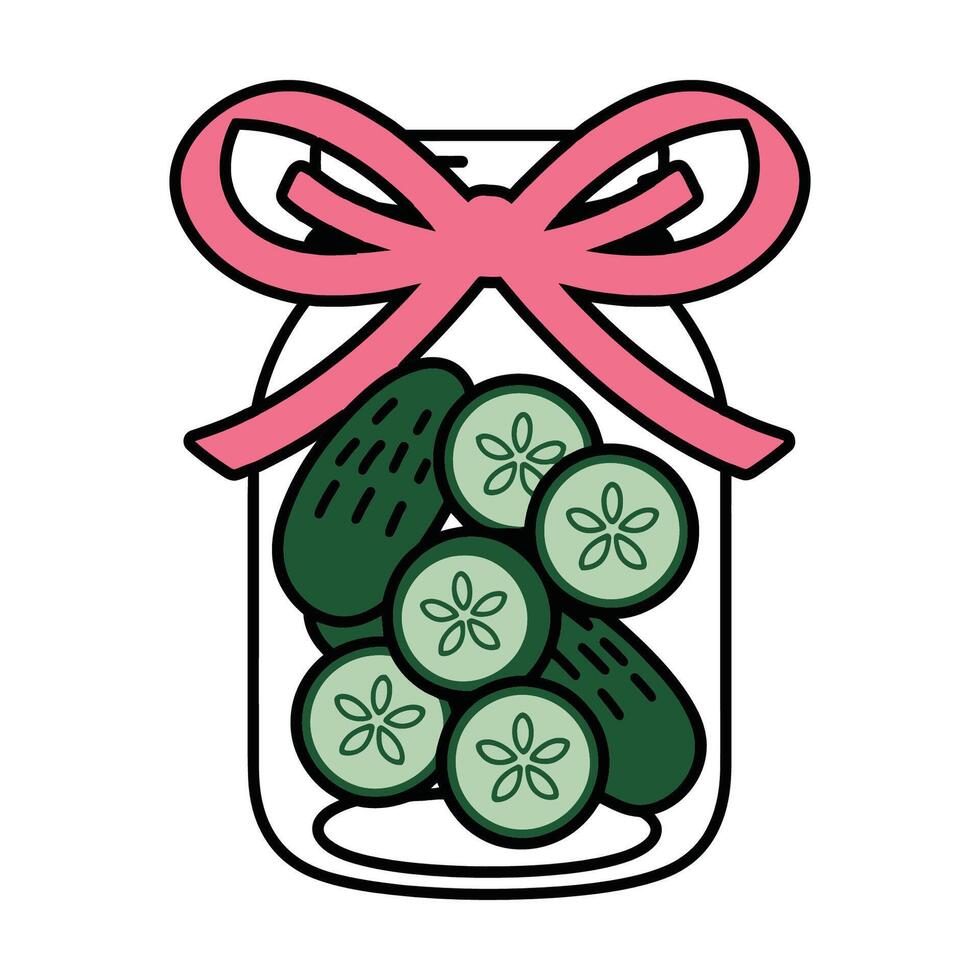 Pickles in Jar with Pink Ribbon Illustration vector