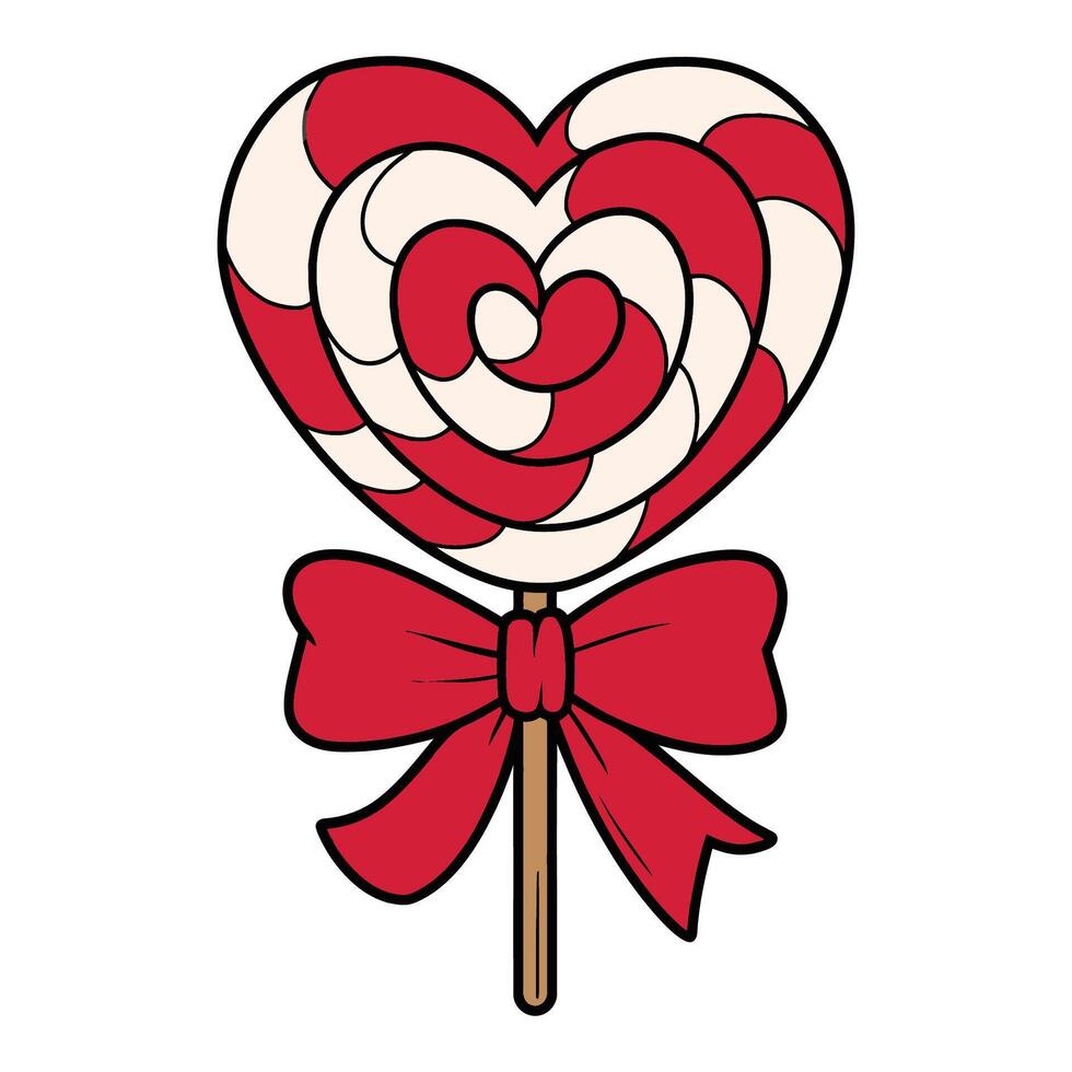 Heart-Shaped Lollipop with Red Bow Illustration vector