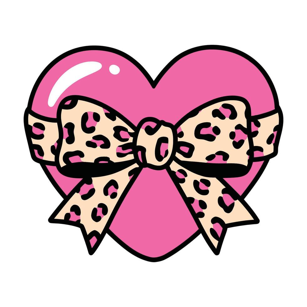 Pink Heart with Leopard Print Bow Illustration vector