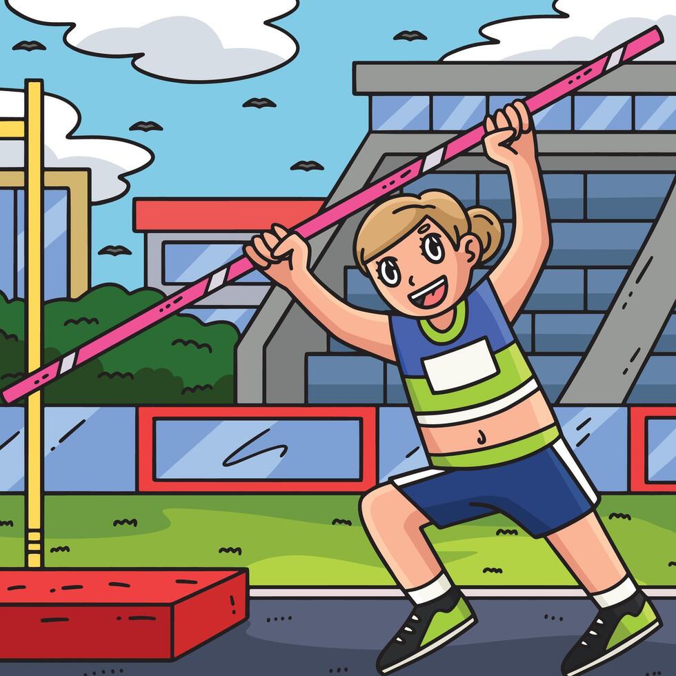Track and Field Female Athlete with Pole Colored vector