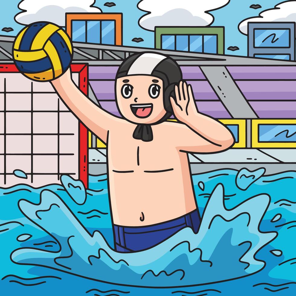 Water Polo Player Calling Out to Teammate Colored vector