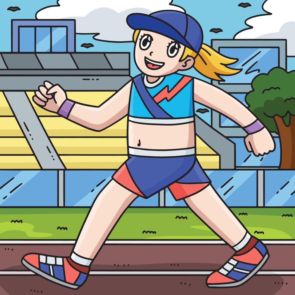Track and Field Female Race Walking Colored vector