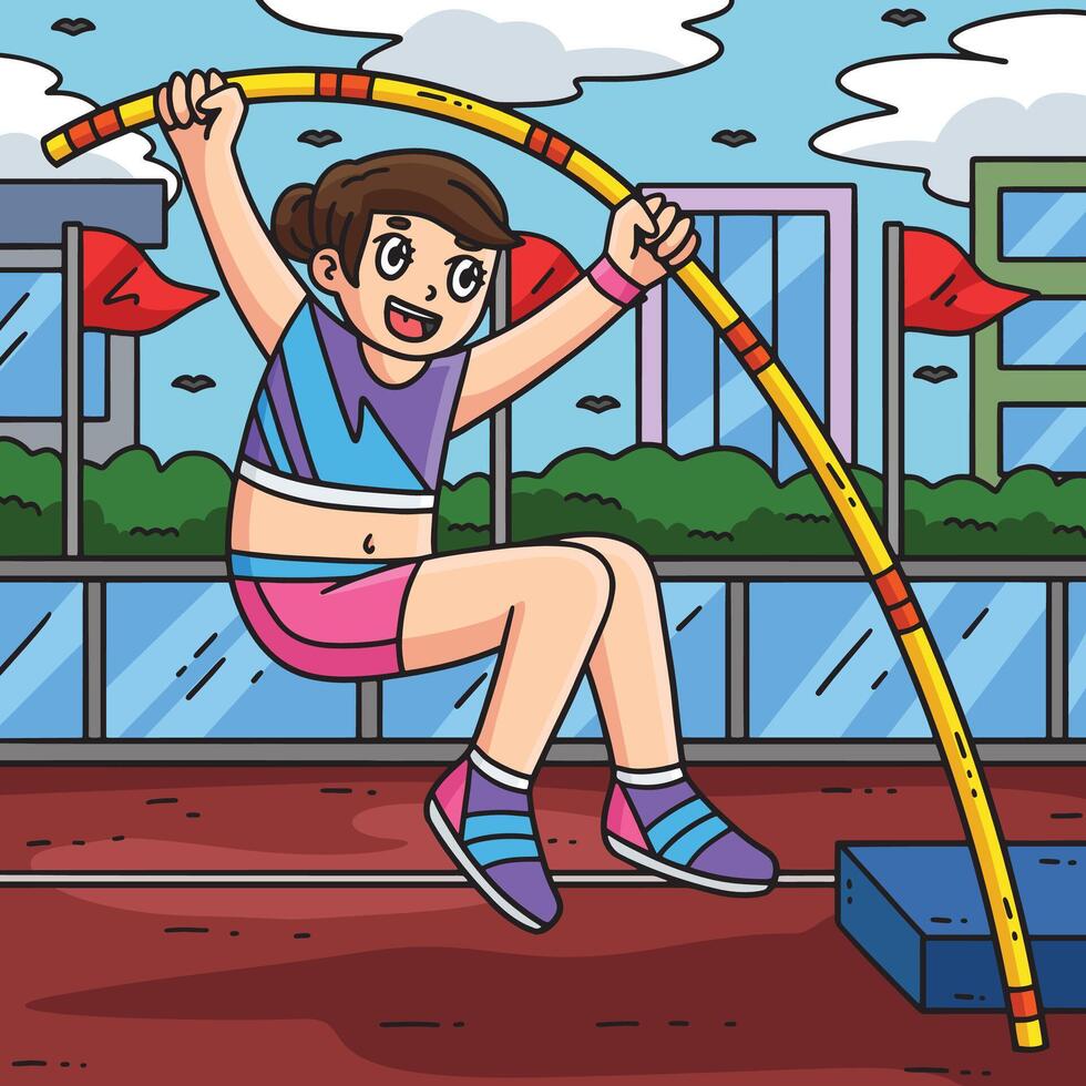 Track and Field Female Pole Vaulting Colored vector