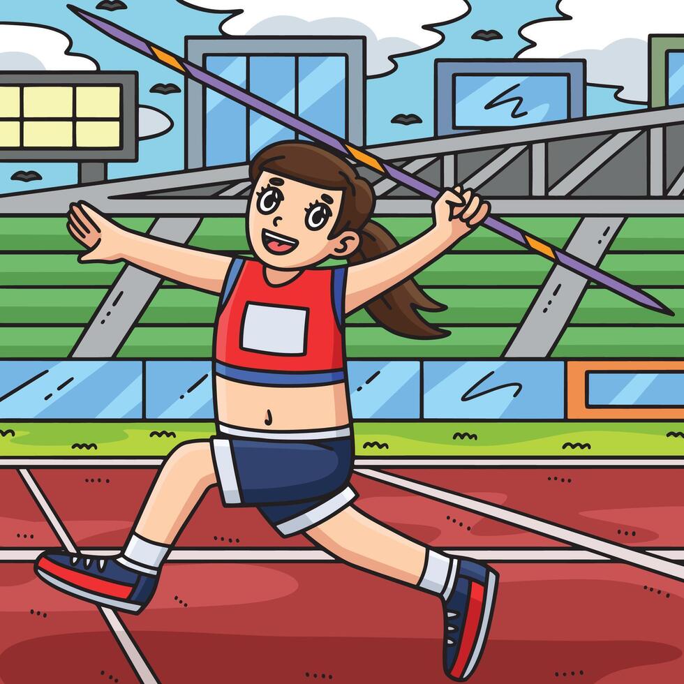 Track and Field Female Athlete Javelin Colored vector
