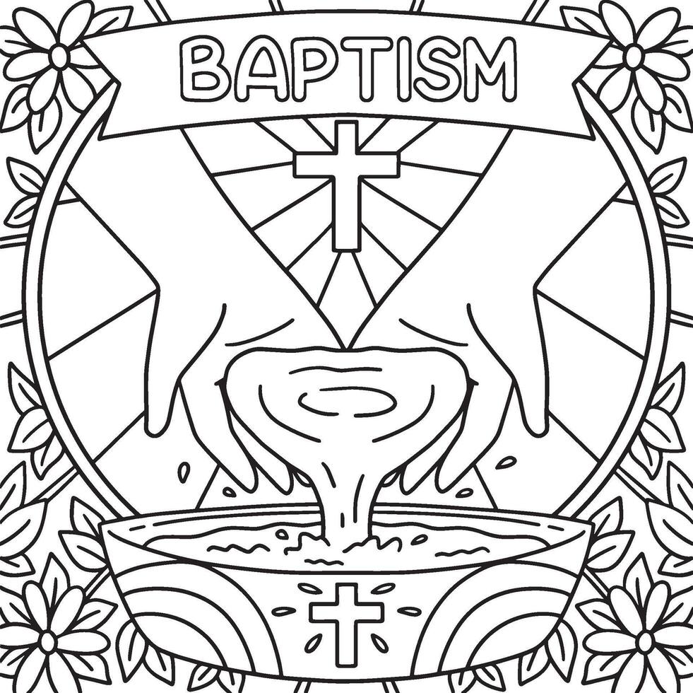 Baptism Hands Pouring Water Coloring Page for Kids vector