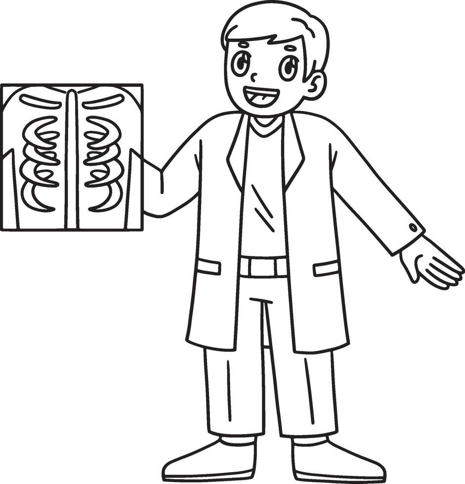 Doctor with X-Ray Film Isolated Coloring Page vector