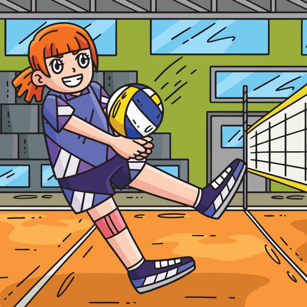 Volleyball Player Serving the Ball Colored Cartoon vector