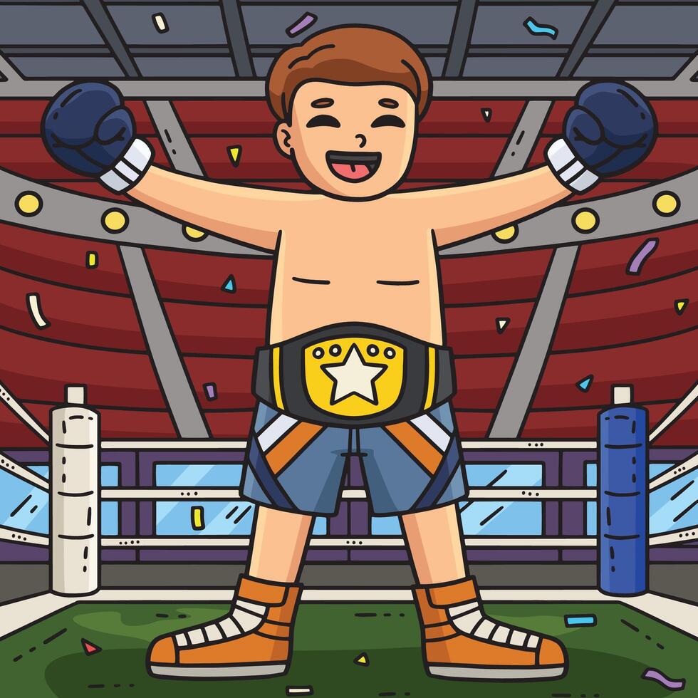 Boxing Boxer with a Champion Belt Colored Cartoon vector