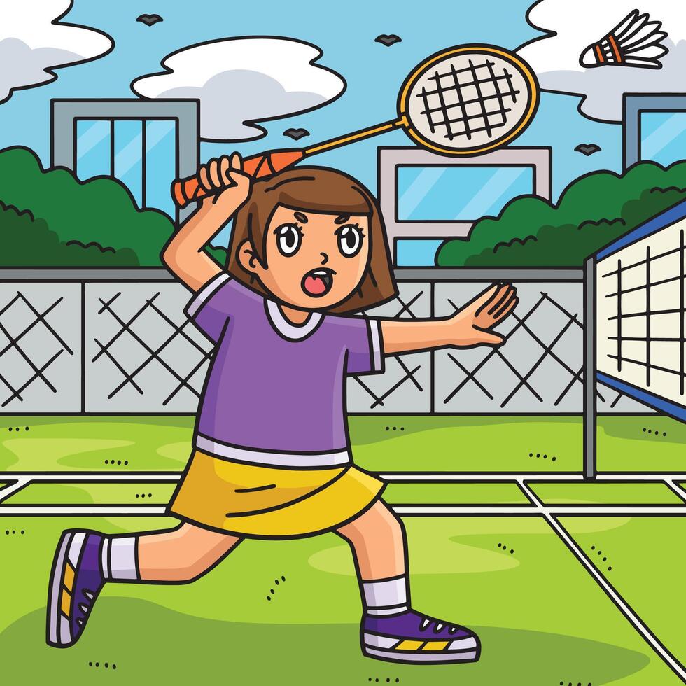 Badminton Player Hitting Shuttlecock Colored vector