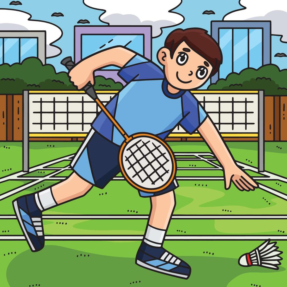 Badminton Player Picking Up a Shuttlecock Colored vector
