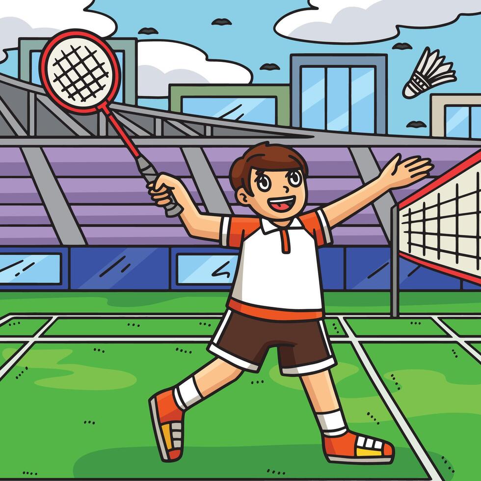 Badminton Player Bracing for Shuttlecock Colored vector