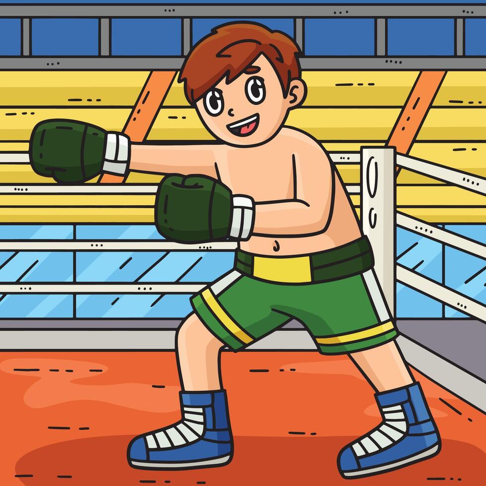 Boxing Boxer Punching Colored Cartoon Illustration vector