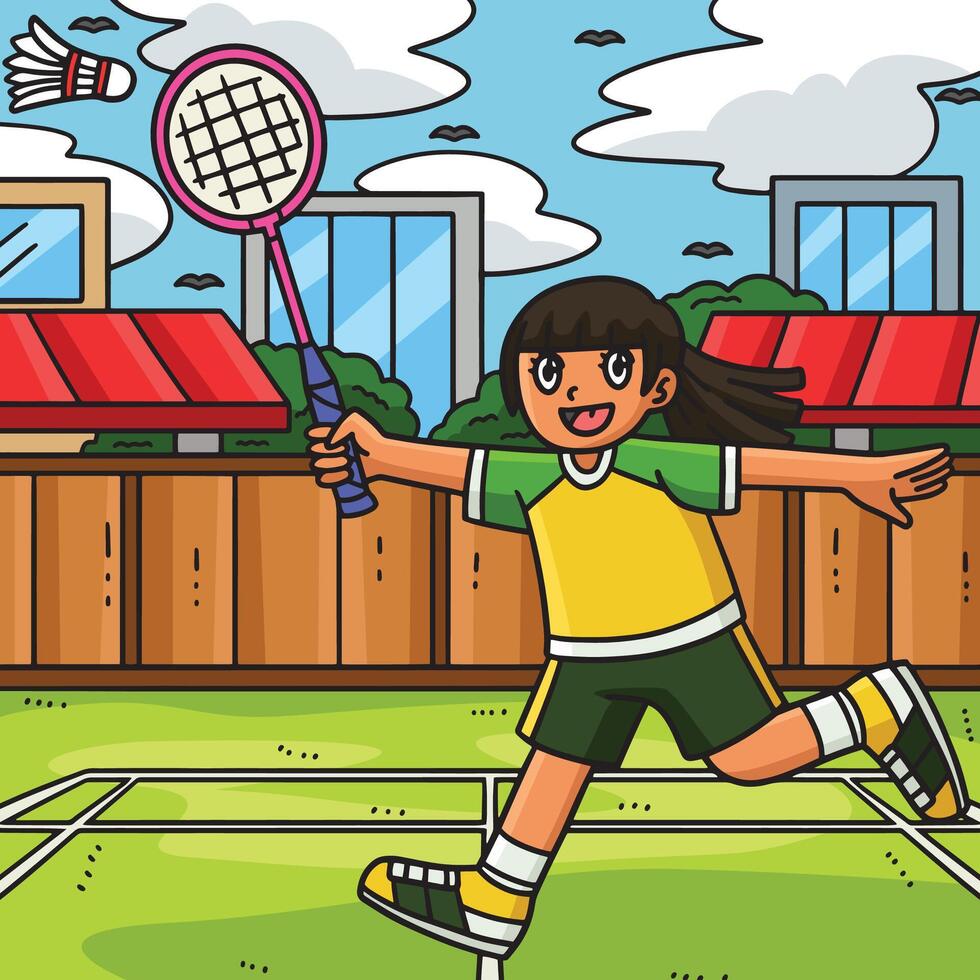 Badminton Player Hitting Shuttlecock Colored vector