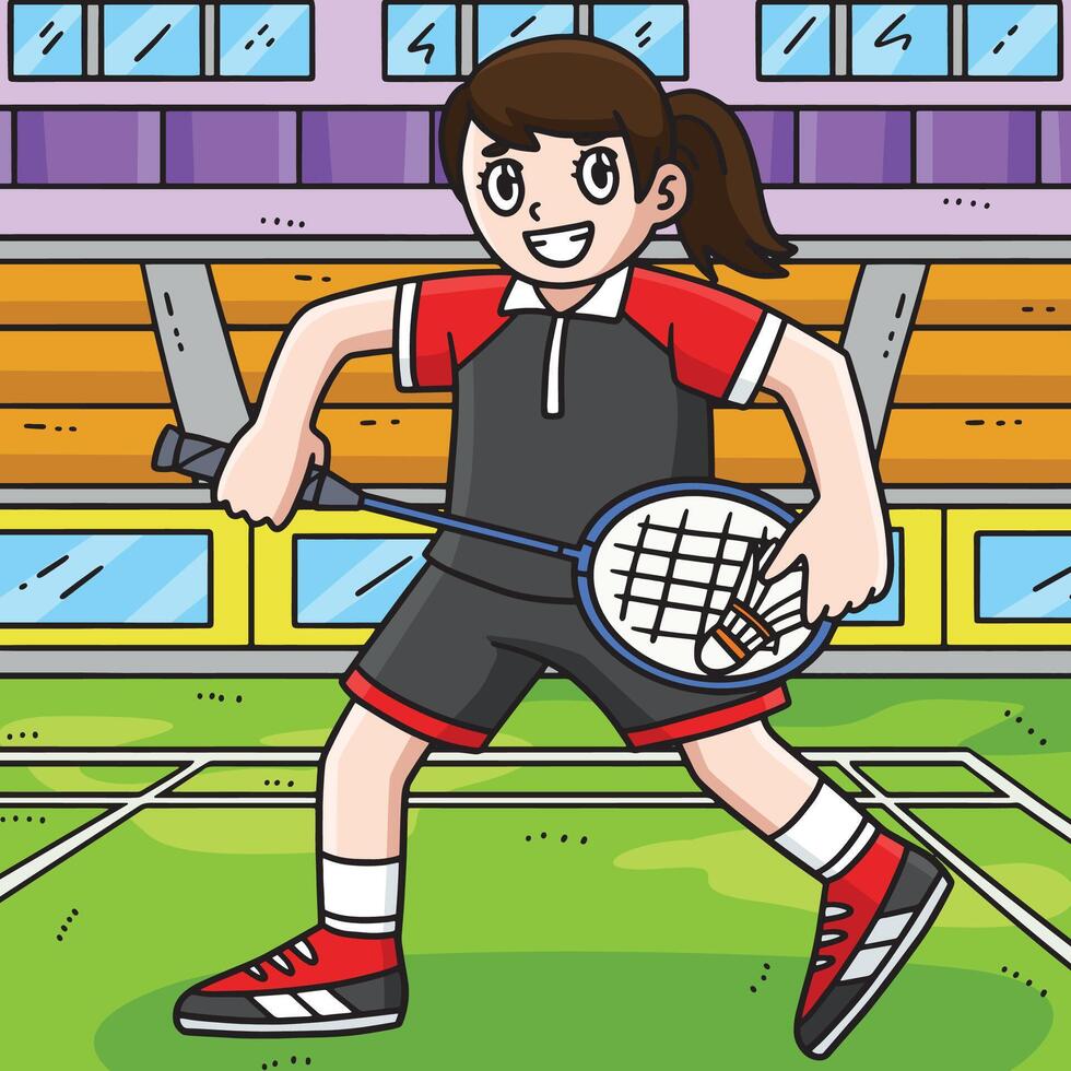 Badminton Player Serving Shuttlecock Colored vector