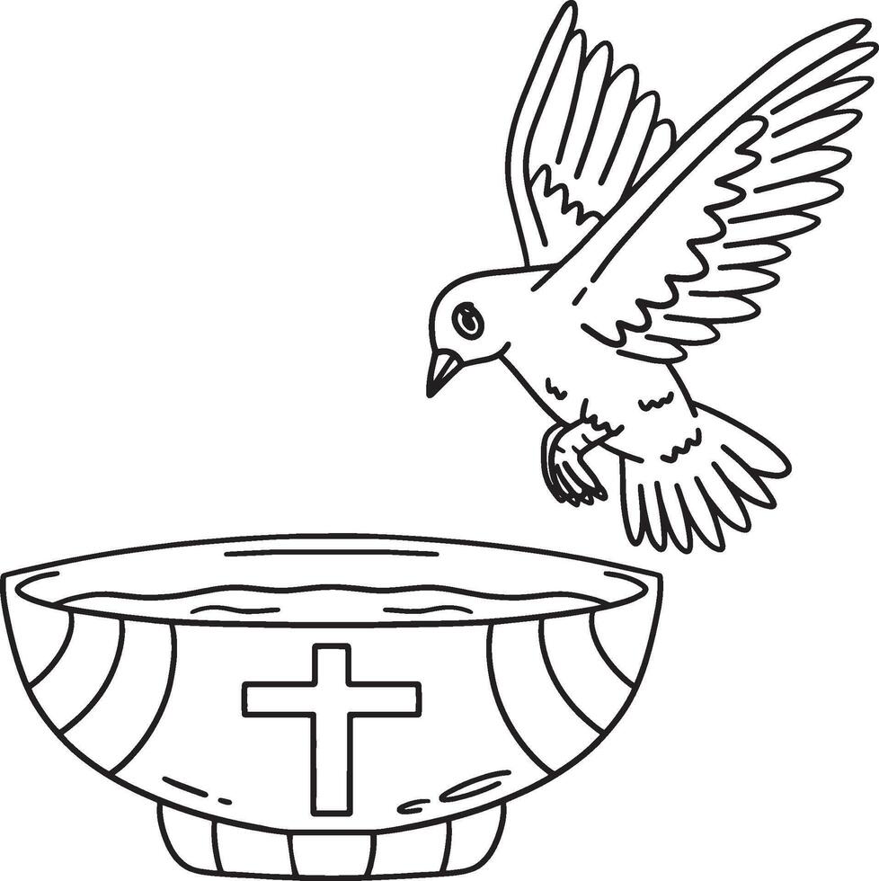 Baptism Bowl of Water with Dove Isolated Coloring vector