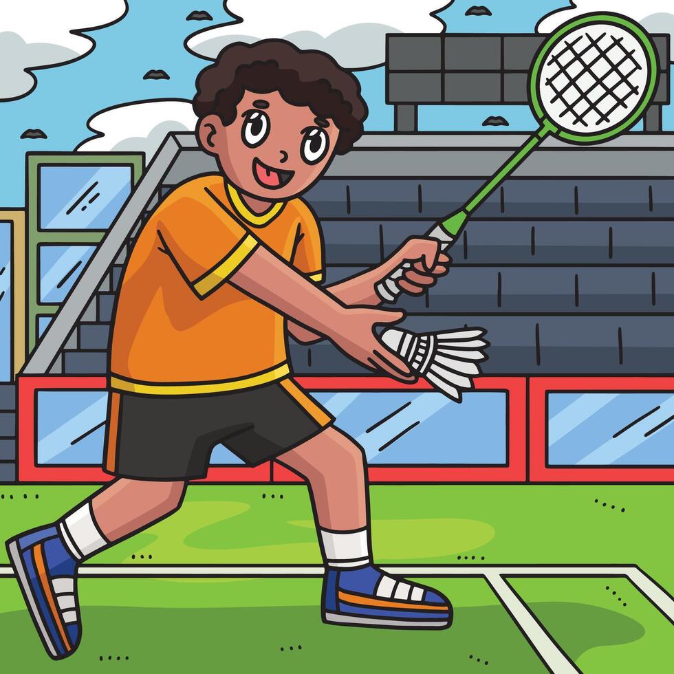 Badminton Player Serving Shuttlecock Colored vector