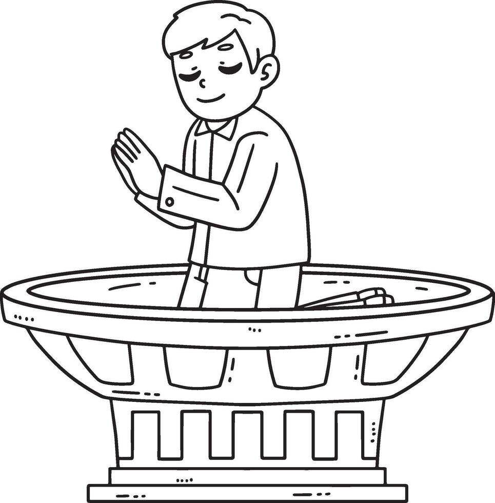 Baptism Font Child Praying Isolated Coloring Page vector
