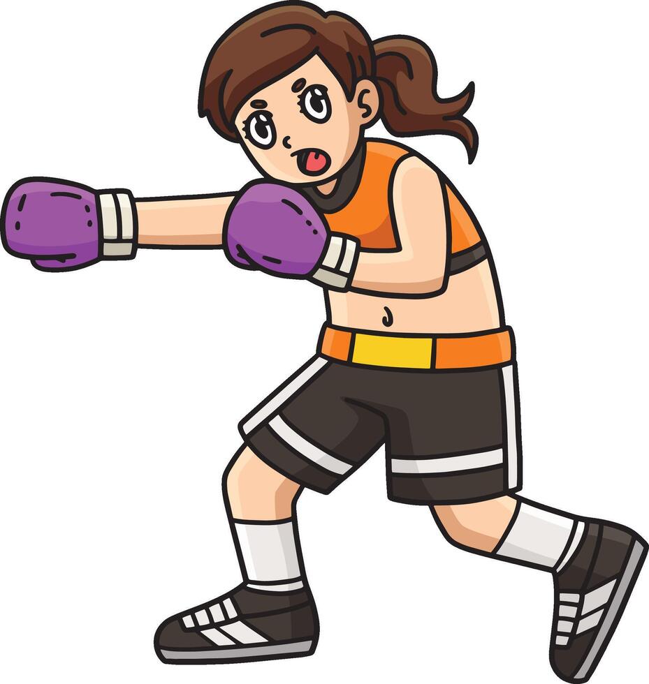 Boxing Female Boxer Punching Cartoon Clipart vector