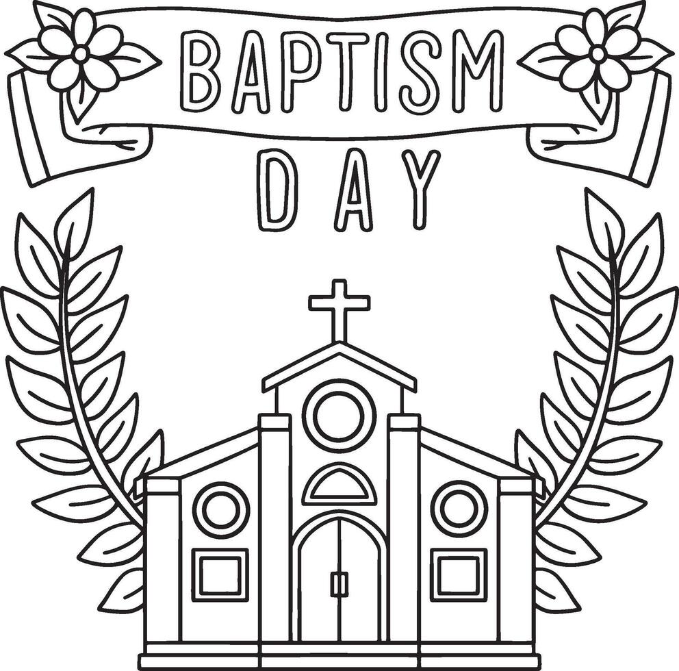 Baptism Day with Flower Wreath Isolated Coloring vector